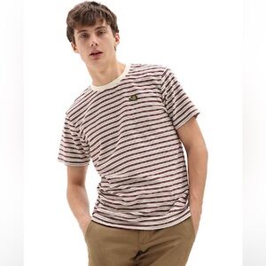 Vans Terrycloth Micro Dazed Striped Crewneck T-Shirt Cream & Burgundy size small